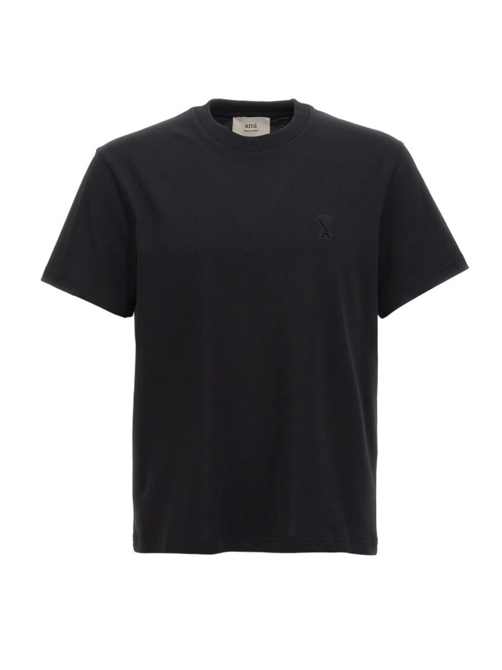 AMI Paris Ami de Coeur T Shirt Black Tonal Embroidered Logo Made in Portugal